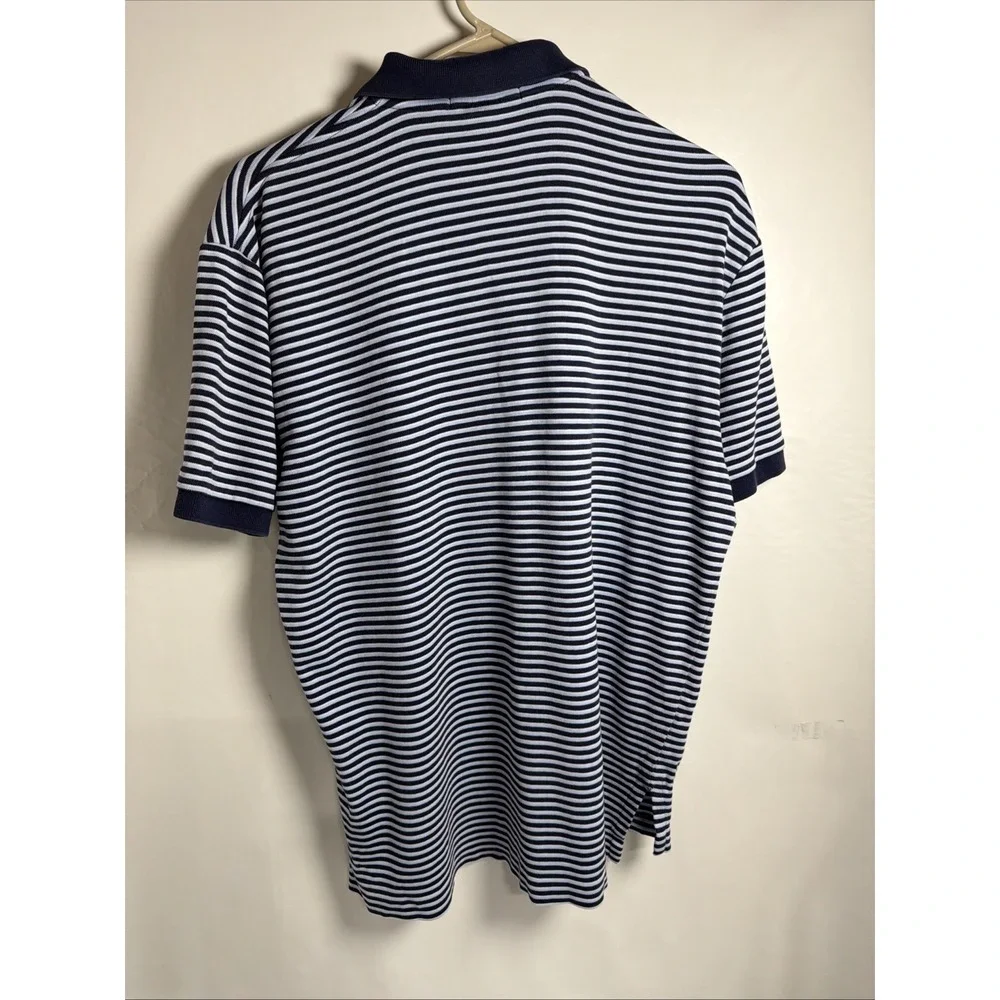 Polo Ralph Lauren Polo Mens Medium Collar Pony SS Blue Stripe Cotton 1/4 Button